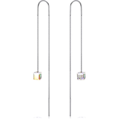 Sterling Silver Crystal Square Drop Earrings