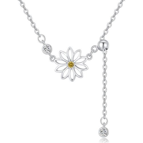 Sterling Silver Cubic Zirconia Daisy Adjustable Y Necklace