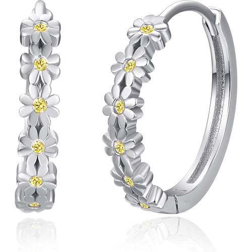 Sterling Silver Cubic Zirconia Daisy Hoop Earrings