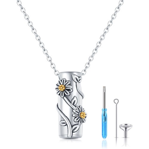 Sterling Silver Daisy Urn Necklace for Ashes