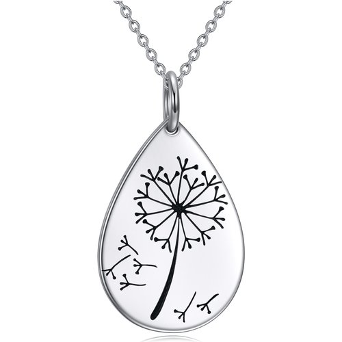Sterling Silver Dandelion & Drop Shape Pendant Necklace