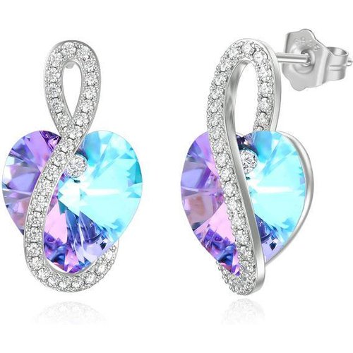 Sterling Silver Diamond & Crystal Heart Drop Earrings