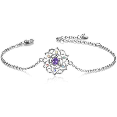 Sterling Silver Diamond Lotus Charm Bracelet