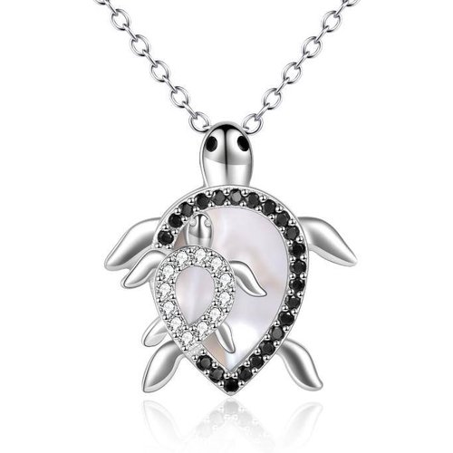Sterling Silver Diamond Sea Turtle Pendant Necklace