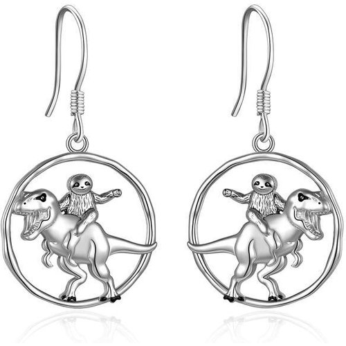 Sterling Silver Dinosaur & Sloth Drop Earrings For Women