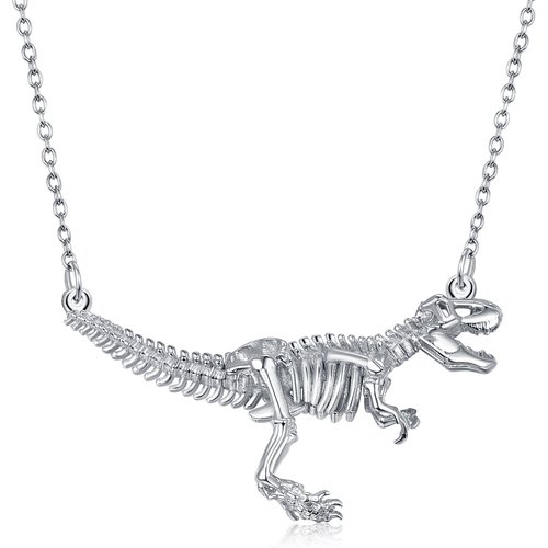 Sterling Silver Dinosaurs Coin Pendant Necklace