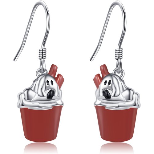 Sterling Silver Dog Drop Earrings for Women