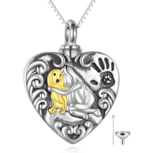 Sterling Silver Dog Paw With Heart Urn Necklace For Ashes For Women