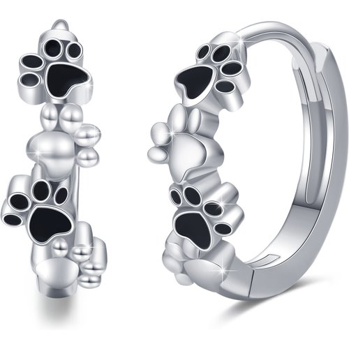 Sterling Silver Dog & Paw Hoop Earrings