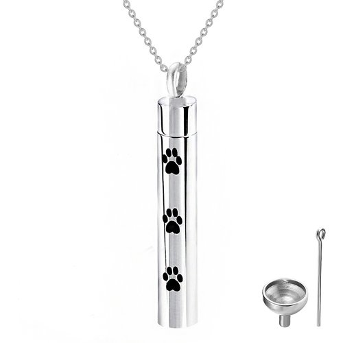 Sterling Silver Dog & Paw Urn Necklace for Ashes