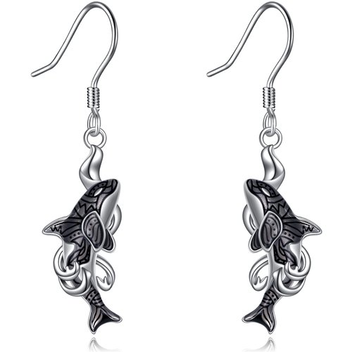 Sterling Silver Dolphin & Spray Drop Earrings for Women