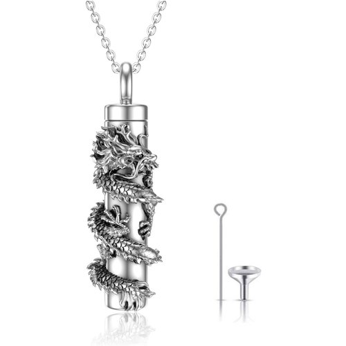 Sterling Silver Dragon & Bar Urn Necklace for Ashes