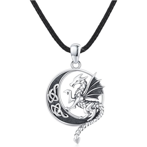 Sterling Silver Dragon & Celtic Knot Pendant Necklace For Men