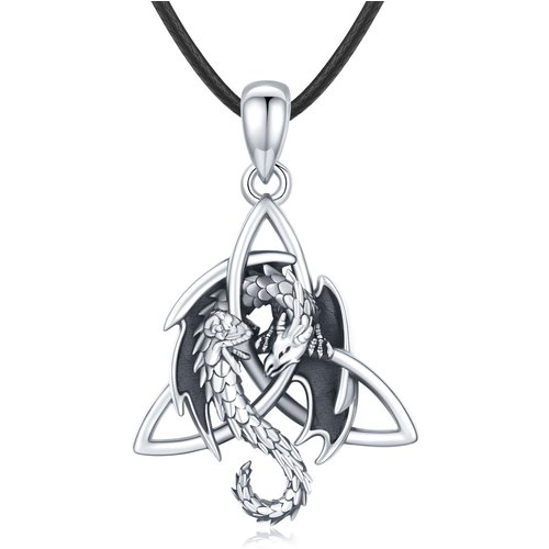 Sterling Silver Dragon & Celtic Knot Pendant Necklace for Men
