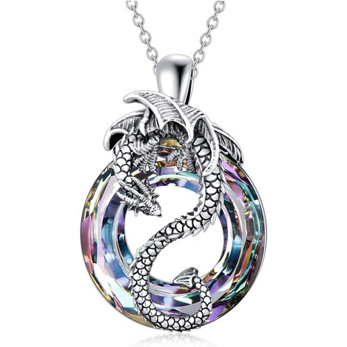 Sterling Silver Dragon Crystal Pendant Necklace