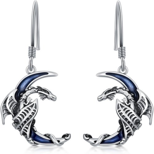 Sterling Silver Dragon & Moon Drop Earrings