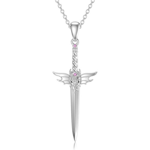Sterling Silver Dragon & Sword Pendant Necklace