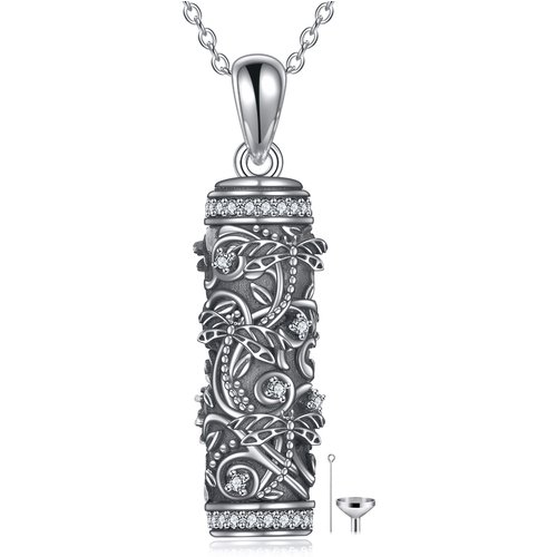 Sterling Silver Dragonfly Bar Urn Necklace for Ashes