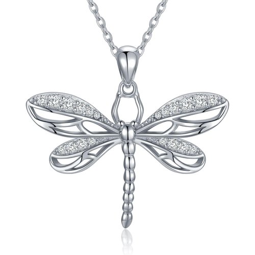 Sterling Silver Cubic Zirconia Dragonfly Pendant Necklace