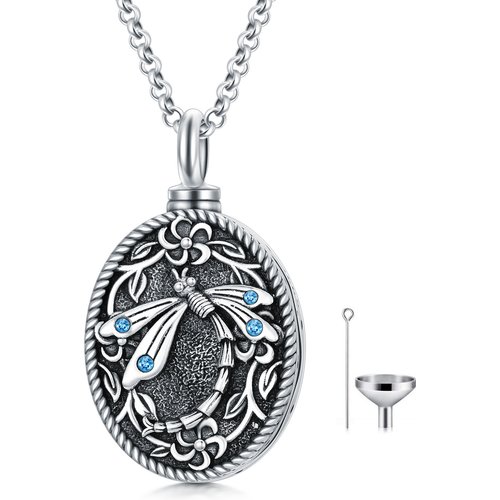 Sterling Silver Cubic Zirconia Dragonfly Urn Necklace for Ashes