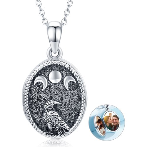 Sterling Silver Eagle & Moon & Sun Personalized Photo Locket Necklace