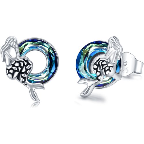 Sterling Silver Crystal Mermaid Tail Stud Earrings