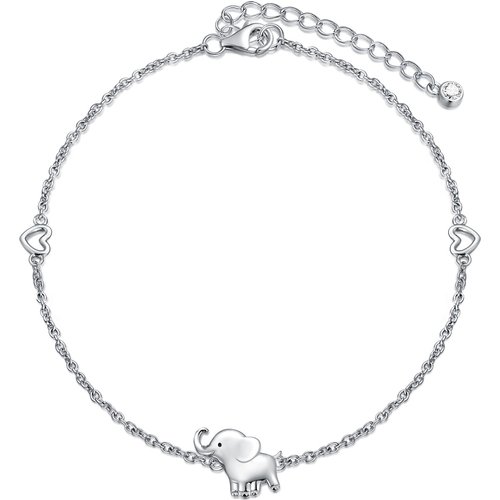 Sterling Silver Elephant & Heart Single Layer Anklet
