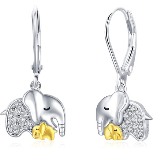 Sterling Silver Cubic Zirconia Elephant Lever-back Earrings