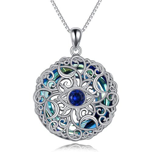 Sterling Silver Evil Eye Celtic Knot Moon Goddess Crystal Pendant Necklace