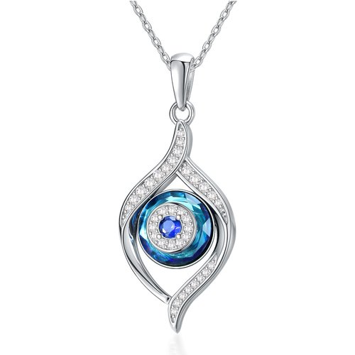 Sterling Silver Evil Eye Crystal Pendant Necklace