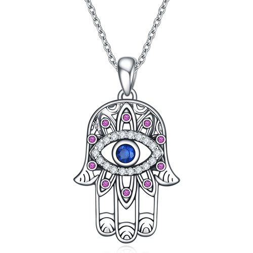 Sterling Silver Evil Eye & Hamsa Hand Pendant Necklace