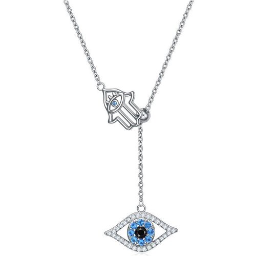 Sterling Silver Cubic Zirconia Evil Eye & Hamsa Hand Pendant Y-Necklace