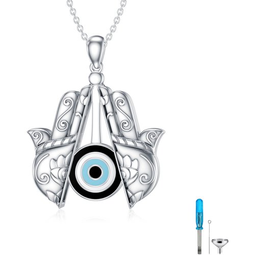 Sterling Silver Evil Eye & Hamsa Hand Urn Necklace for Ashes
