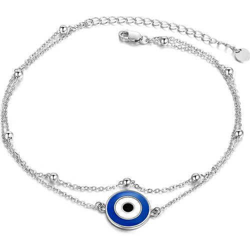 Sterling Silver Evil Eye Multi-layered Anklet