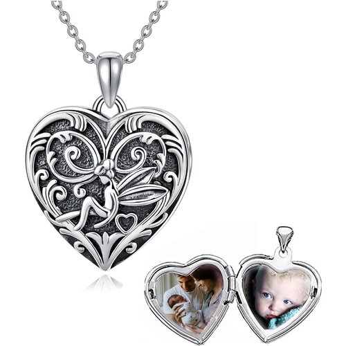 Sterling Silver Fairy Heart Personalized Engraving & Custom Photo Pendant Necklace