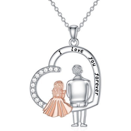 Sterling Silver Father & Daughter I Love You Forever Heart Pendant Necklace