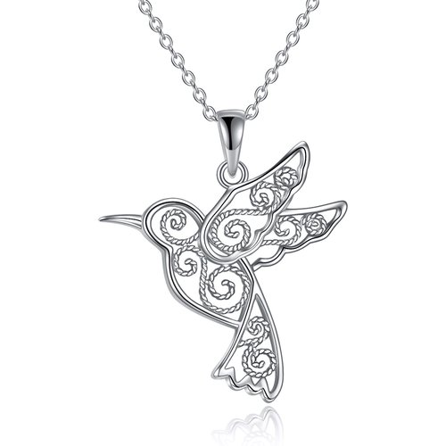 Sterling Silver Filigree Hummingbird Pendant Necklace