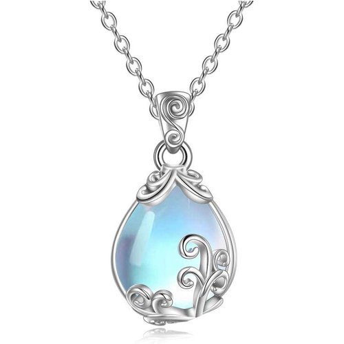 Sterling Silver Moonstone Drop Pendant Necklace for Women