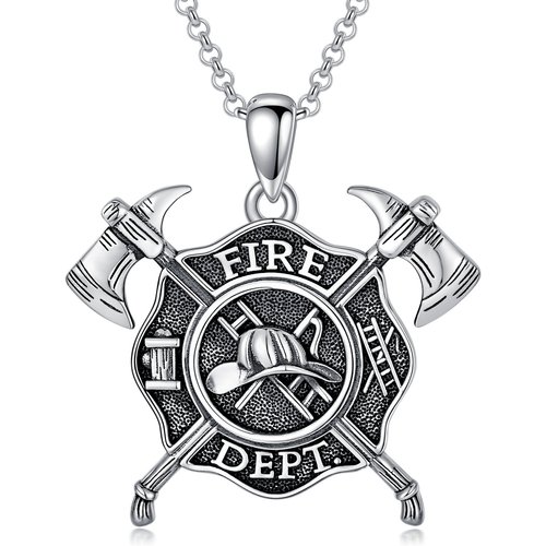 Sterling Silver Fire Dept Shield Pendant Necklace