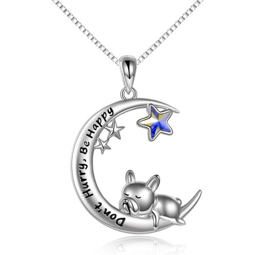 Sterling Silver Five-Pointed Star Crystal Dog Pendant Necklace For Women