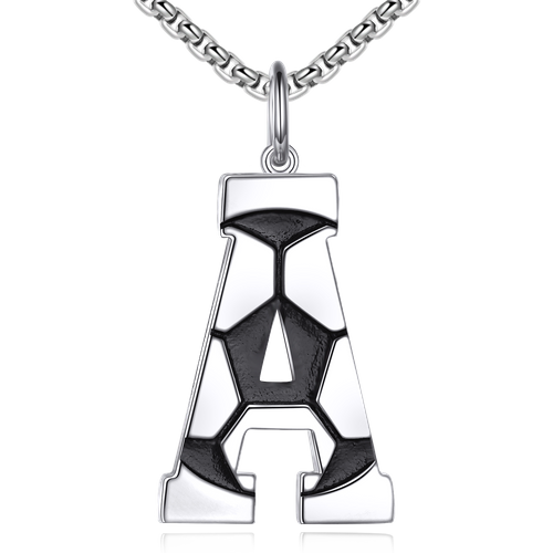 Sterling Silver Football Pendant Necklace with Initial Letter A for Men