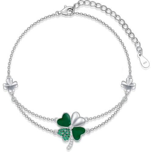 Sterling Silver Cubic Zirconia Four Leaf Clover Layerered Bracelet