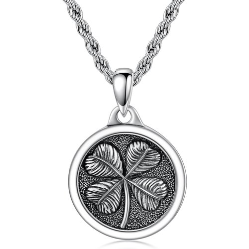 Sterling Silver Four Leaf Clover Pendant Necklace for Men