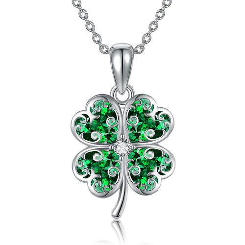 Sterling Silver Cubic Zirconia Four Leaf Clover Pendant Necklace