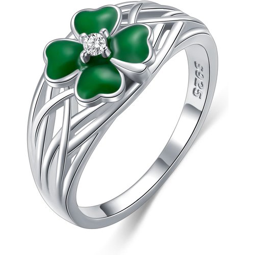 Sterling Silver Cubic Zirconia Four Leaf Clover Ring