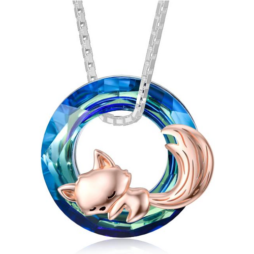 Sterling Silver with Rose Gold Plated Fox Crystal Pendant Necklace