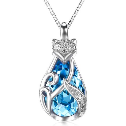 Sterling Silver Fox Crystal Pendant Necklace