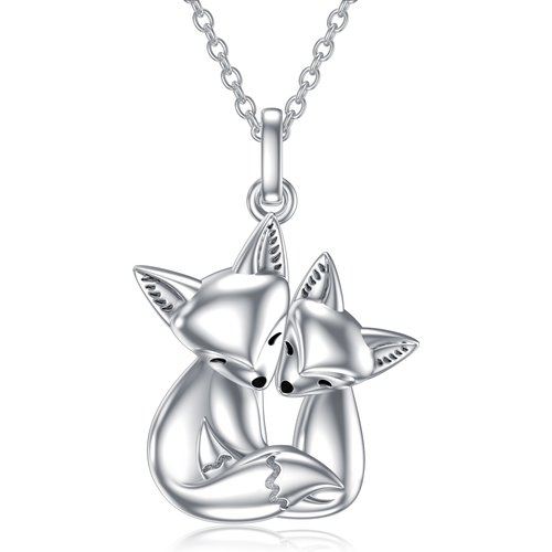 Sterling Silver Fox Mom & Kids Pendant Necklace