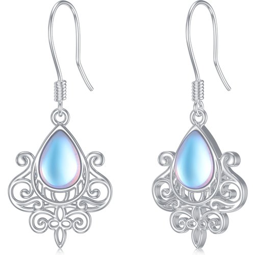 Sterling Silver French Style Moonstone Drop Hook Earrings