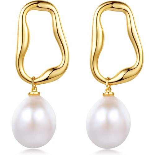 Gold Vermeil Circular Pearl Drop Earrings for Women